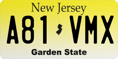 NJ license plate A81VMX