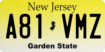 NJ license plate A81VMZ