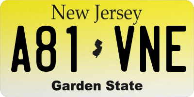 NJ license plate A81VNE