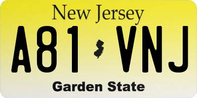 NJ license plate A81VNJ