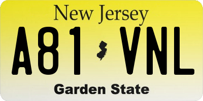 NJ license plate A81VNL