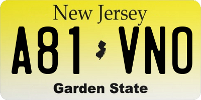 NJ license plate A81VNO