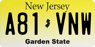 NJ license plate A81VNW