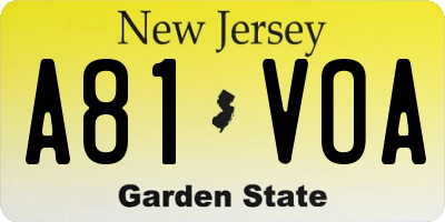 NJ license plate A81VOA