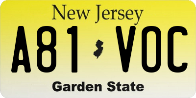 NJ license plate A81VOC
