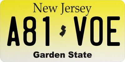 NJ license plate A81VOE