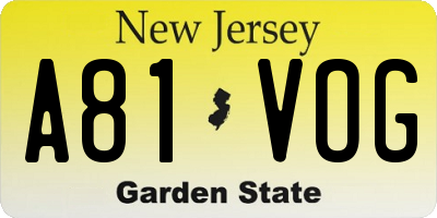 NJ license plate A81VOG