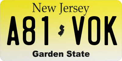 NJ license plate A81VOK