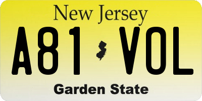 NJ license plate A81VOL