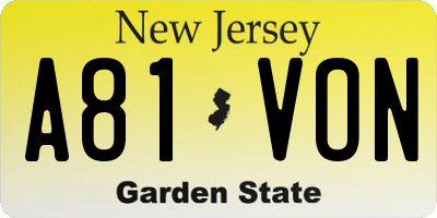NJ license plate A81VON