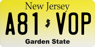 NJ license plate A81VOP