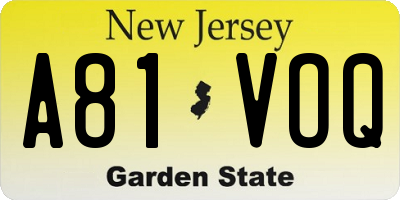 NJ license plate A81VOQ
