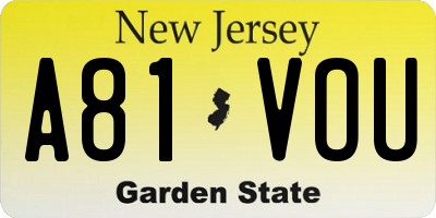 NJ license plate A81VOU