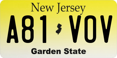 NJ license plate A81VOV