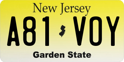 NJ license plate A81VOY