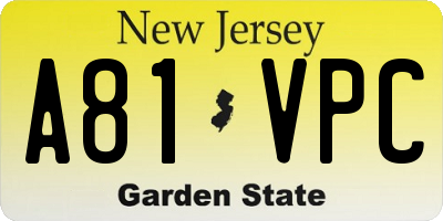 NJ license plate A81VPC
