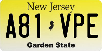 NJ license plate A81VPE