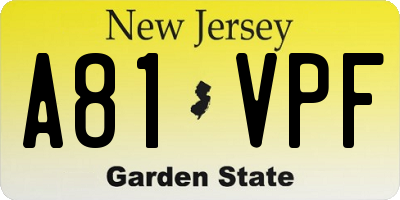 NJ license plate A81VPF