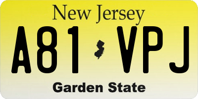 NJ license plate A81VPJ