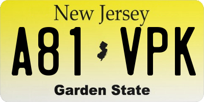 NJ license plate A81VPK