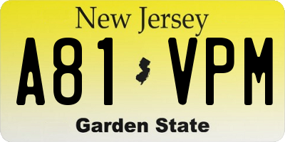 NJ license plate A81VPM