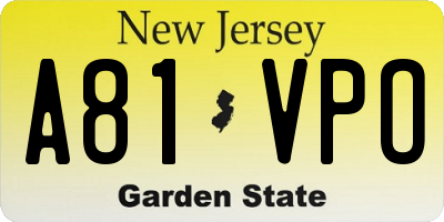 NJ license plate A81VPO