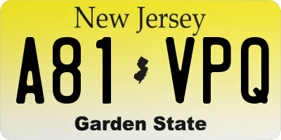 NJ license plate A81VPQ