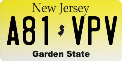 NJ license plate A81VPV