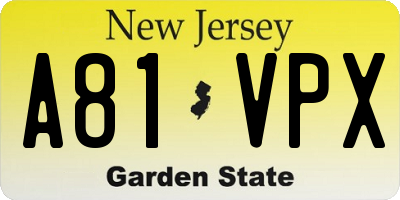 NJ license plate A81VPX