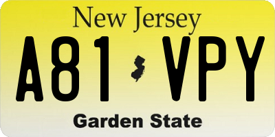 NJ license plate A81VPY