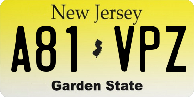 NJ license plate A81VPZ