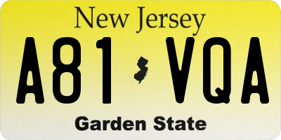 NJ license plate A81VQA