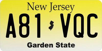NJ license plate A81VQC