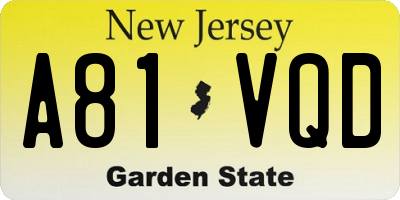NJ license plate A81VQD