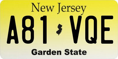 NJ license plate A81VQE