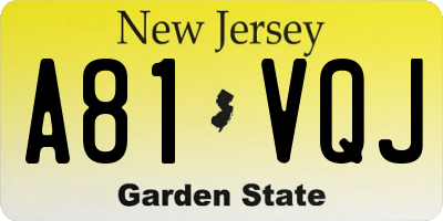 NJ license plate A81VQJ