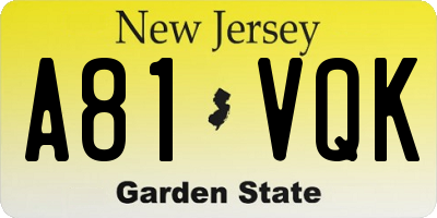 NJ license plate A81VQK