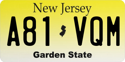 NJ license plate A81VQM
