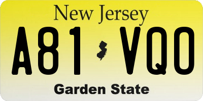 NJ license plate A81VQO