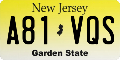 NJ license plate A81VQS