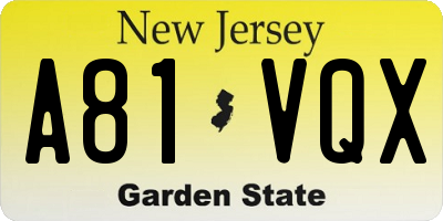 NJ license plate A81VQX