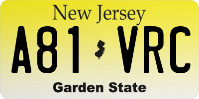 NJ license plate A81VRC