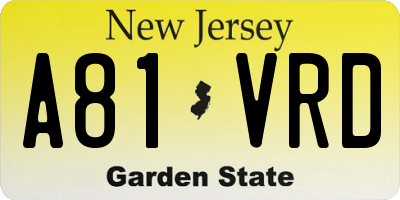 NJ license plate A81VRD