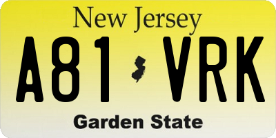 NJ license plate A81VRK