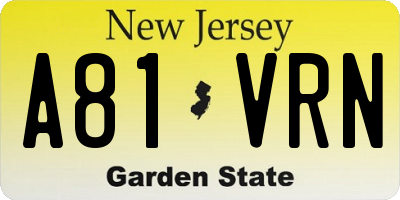 NJ license plate A81VRN