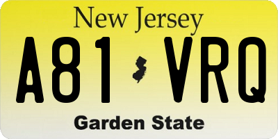 NJ license plate A81VRQ