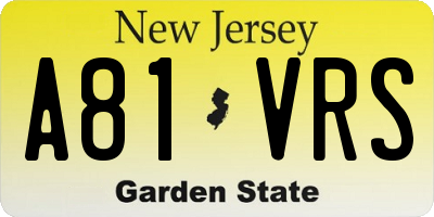 NJ license plate A81VRS