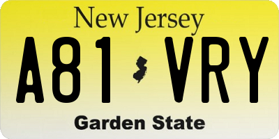 NJ license plate A81VRY
