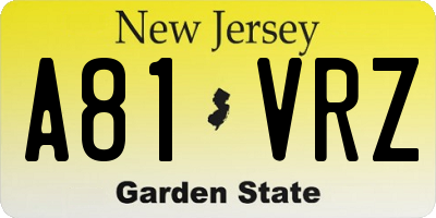 NJ license plate A81VRZ