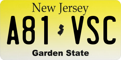 NJ license plate A81VSC